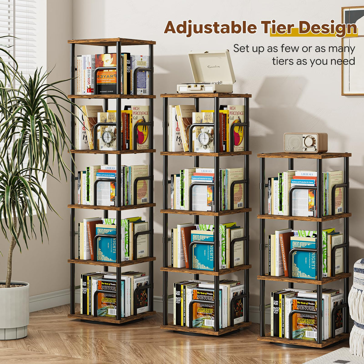 5-Tier Rotating Bookshelf with Safety Rails M5347