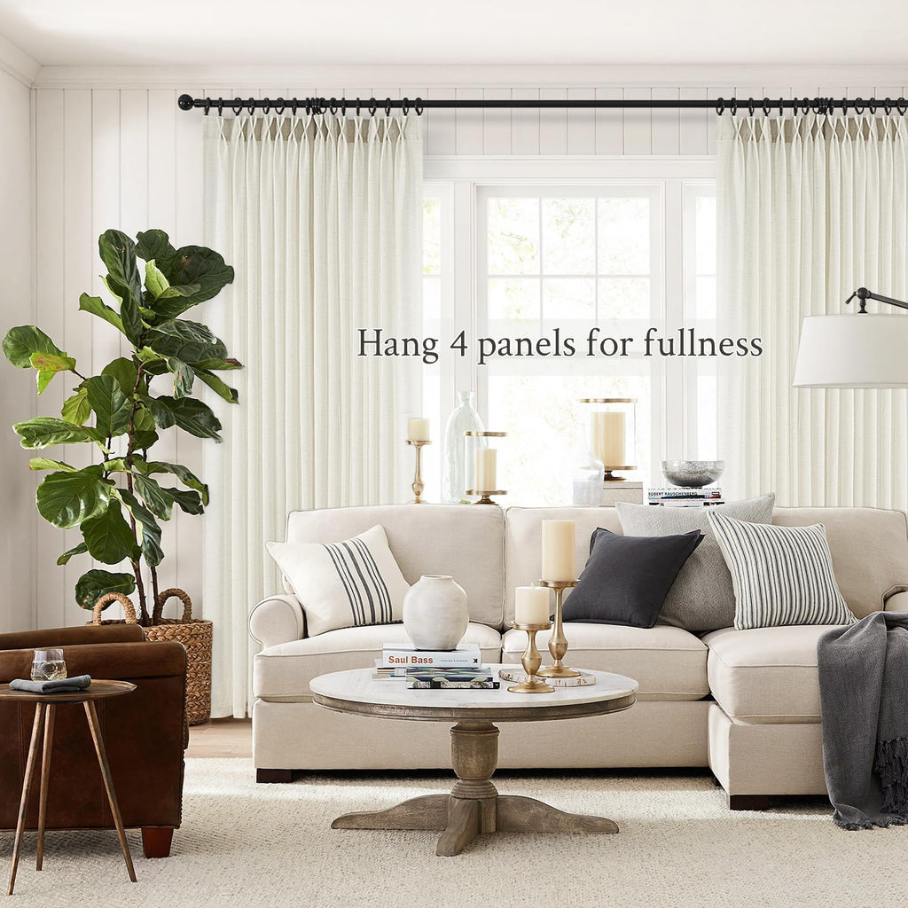 132 Inch Pinch Pleated Linen Curtains 2 Panels Natural Semi Sheer M46172
