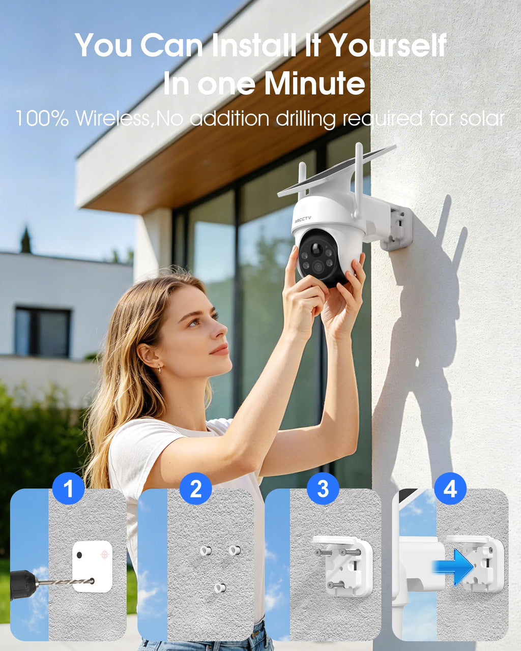 360° PTZ Wireless Solar Security Cameras System 6-Cam-kit with NVR A4780