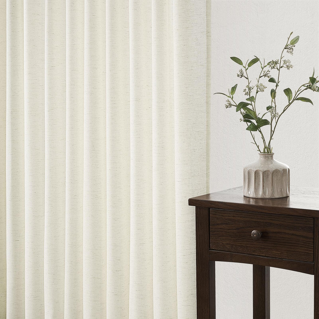 132 Inch Pinch Pleated Linen Curtains 2 Panels Natural Semi Sheer M46172