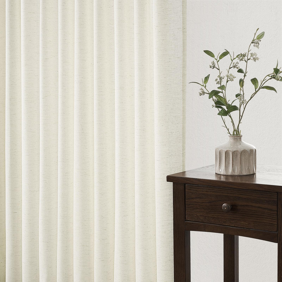 132 Inch Pinch Pleated Linen Curtains 2 Panels Natural Semi Sheer M46172