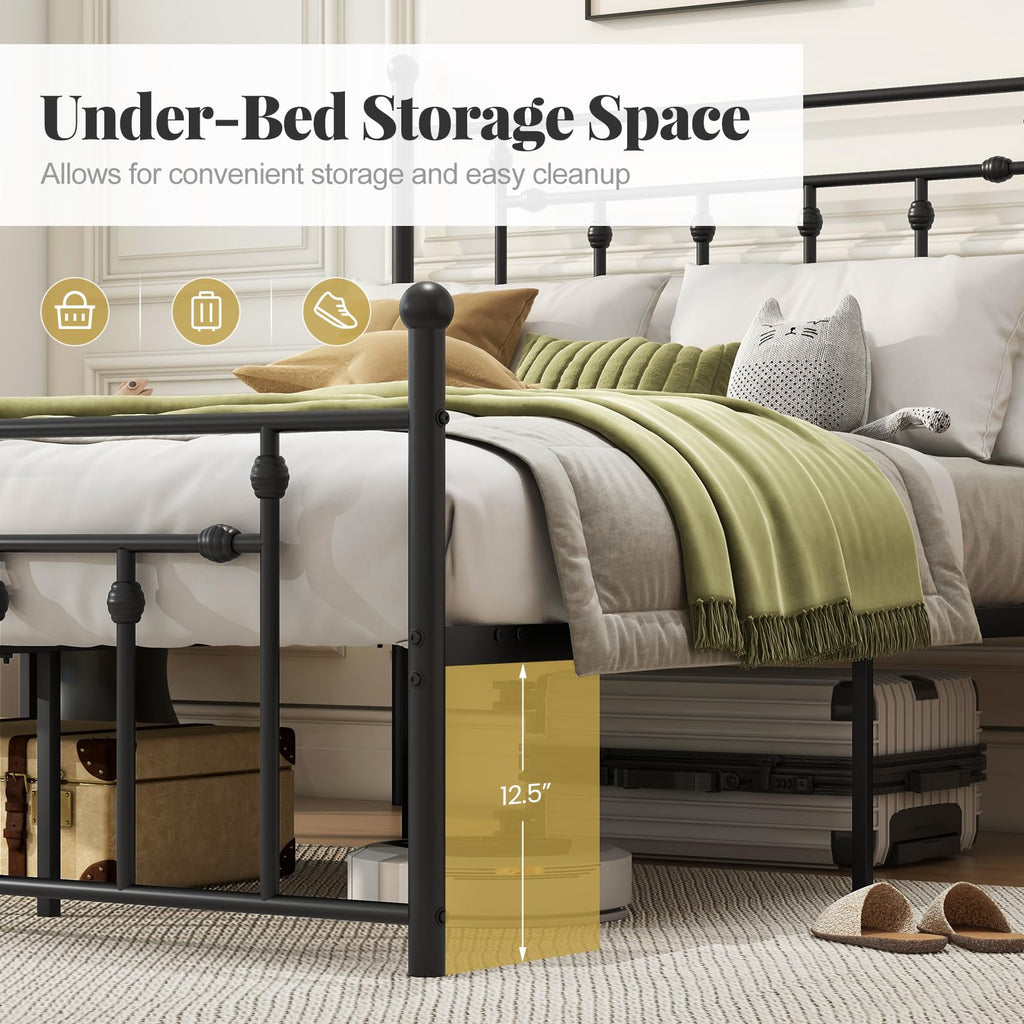Black Full Size Metal Bed Frame with Headboard & Footboard D255