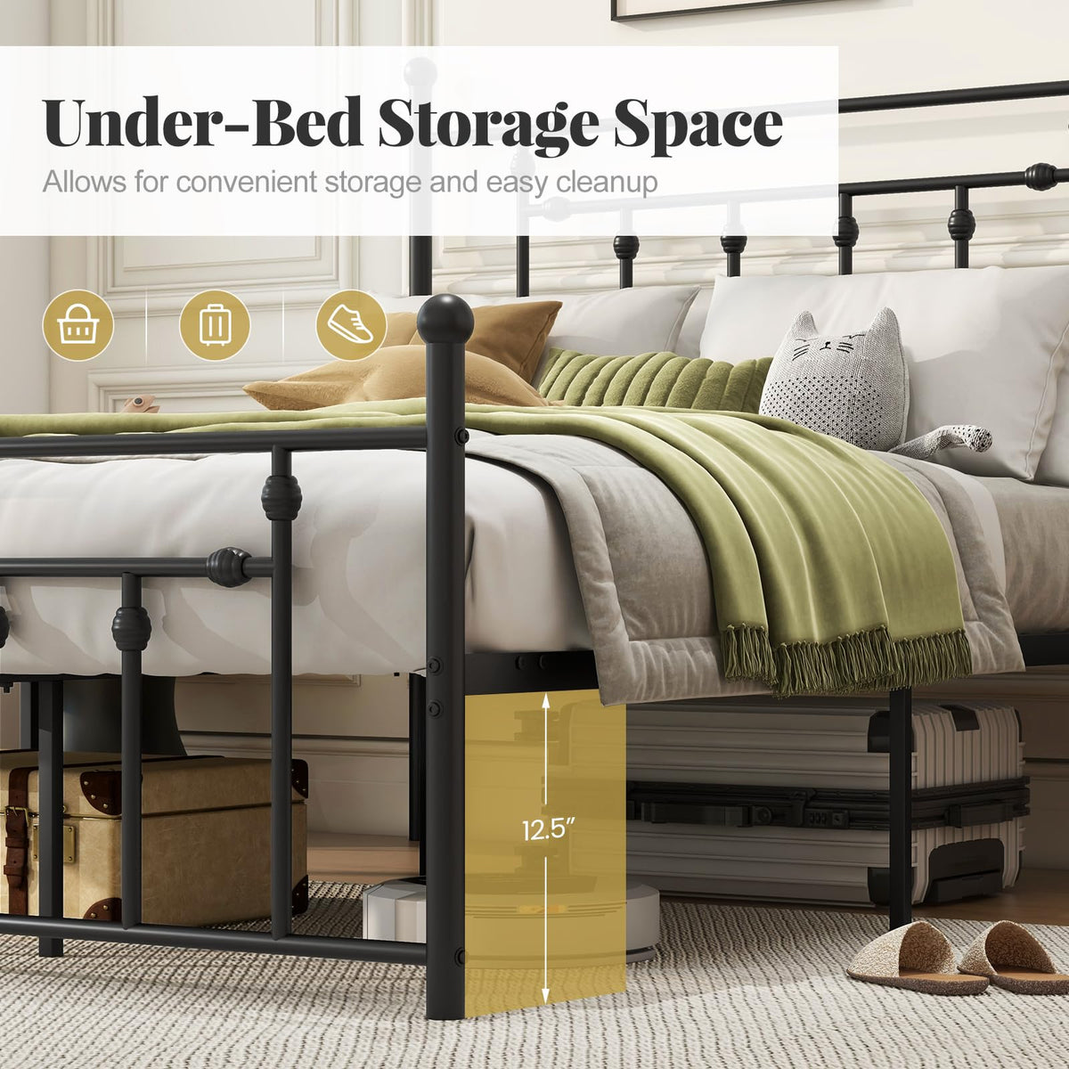 Black Full Size Metal Bed Frame with Headboard & Footboard D255