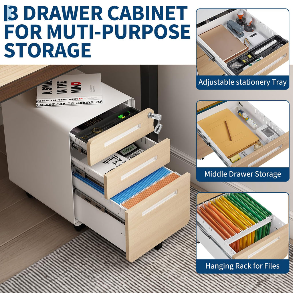 3 Drawer Mobile Metal File Cabinet with Lock L70816
