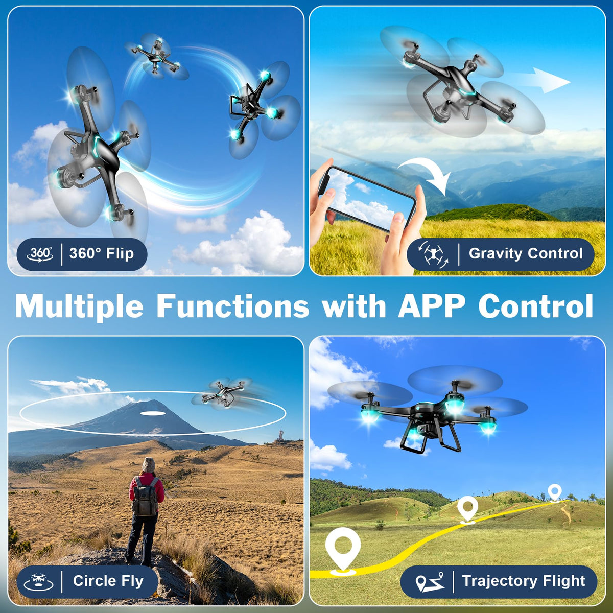 Black 1080P Camera Drone with 2 Batteries K5084