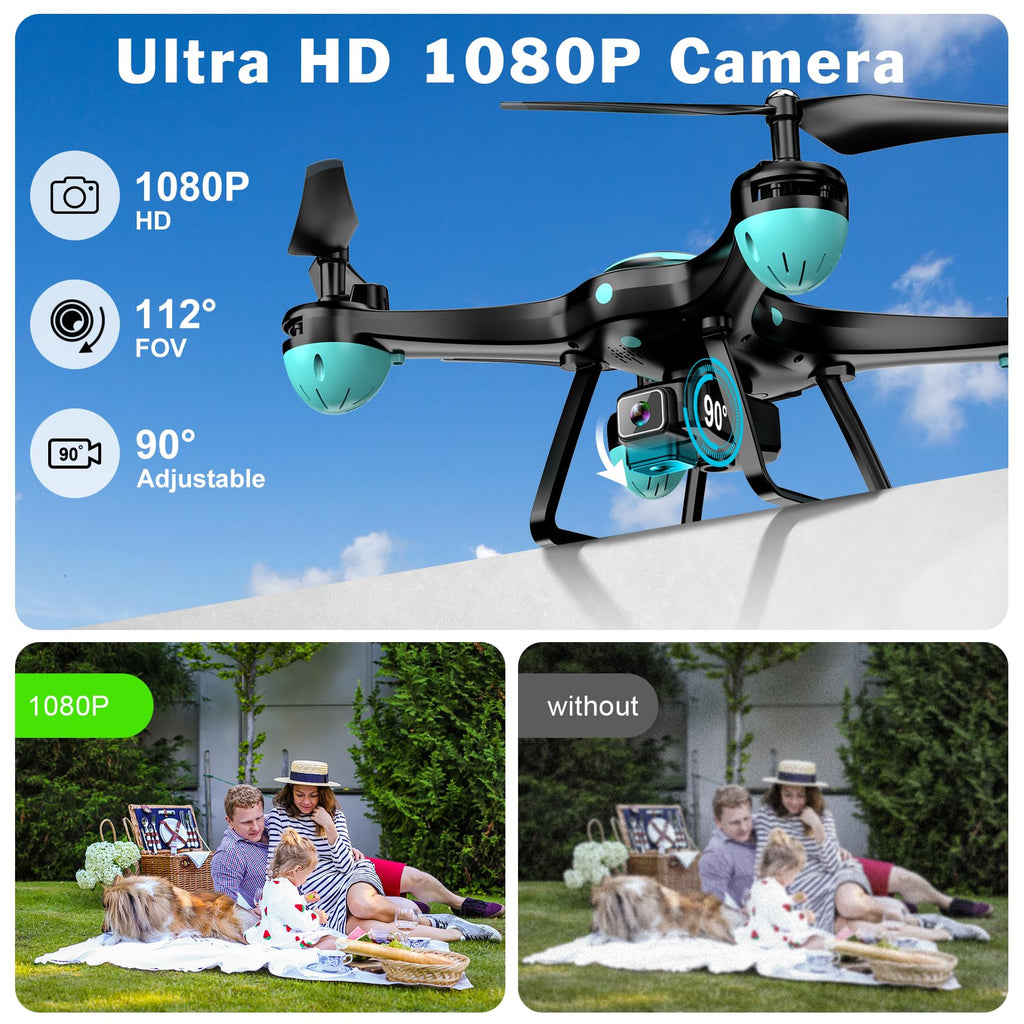 Black 1080P Camera Drone with 2 Batteries K5084