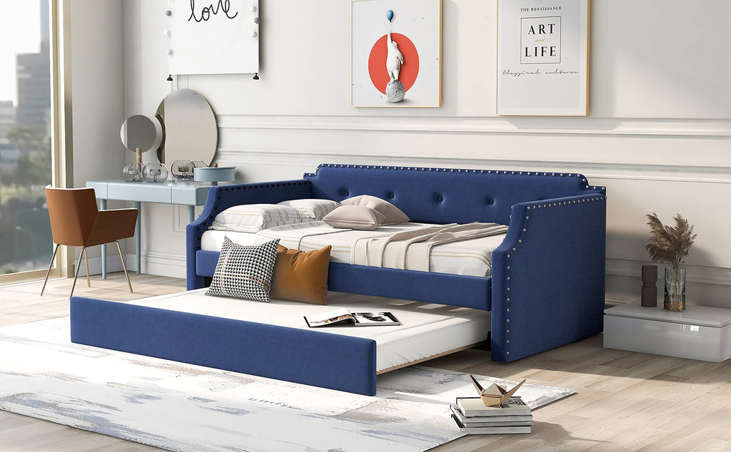 Upholstered Linen Daybed with Trundle B2223