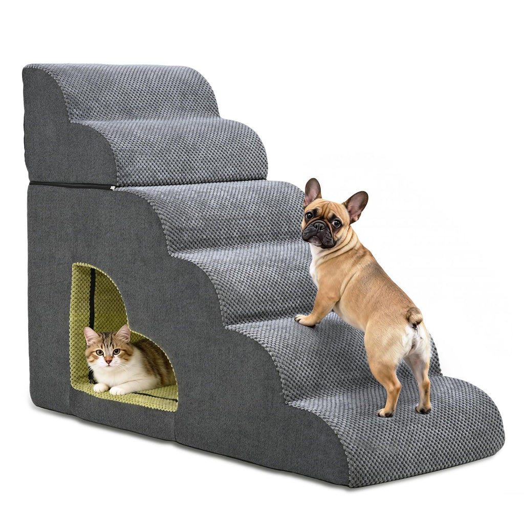 6 Step Non-Slip Grey Dog Stairs H3615
