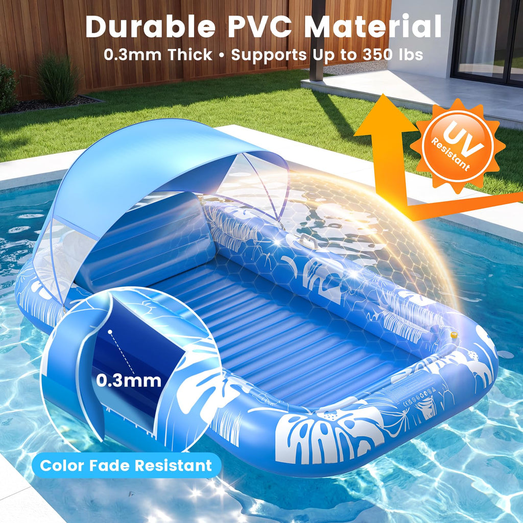 Inflatable Tanning Pool Lounger Float with Sprinkler, Pillow & Cup Holder L239