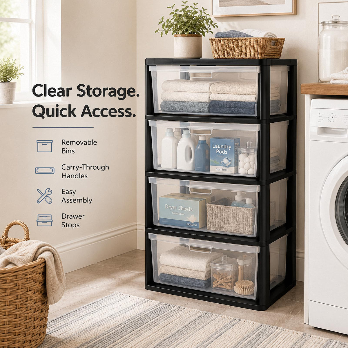4 Drawer Plastic Storage Tower Organizer M783