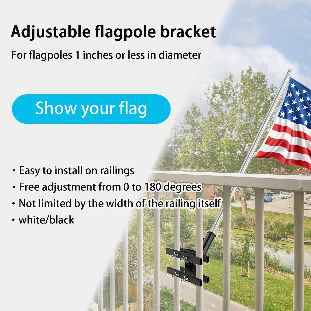 White Flagpole Mount for Round and Square Railing A76914