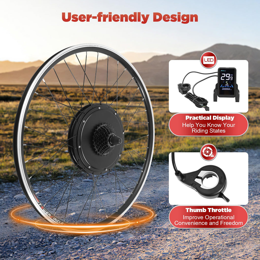 1000W Rear Hub Motor Electric Bike Conversion Kit with LCD Display T22446