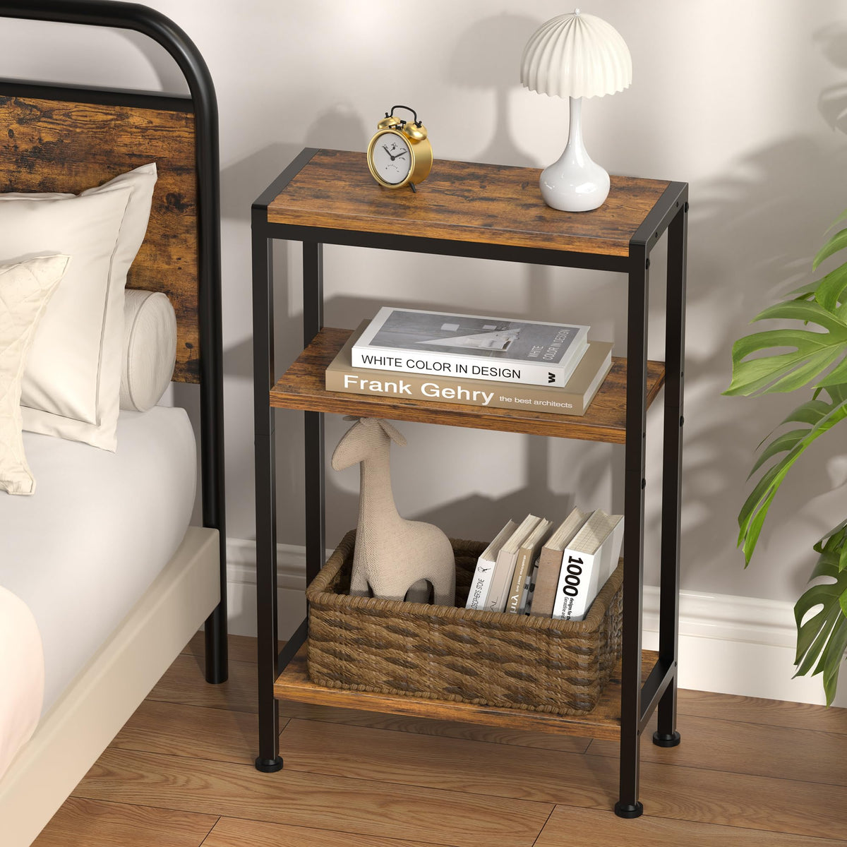 Narrow 3 Tier Slim Side Table Rustic Brown M9443