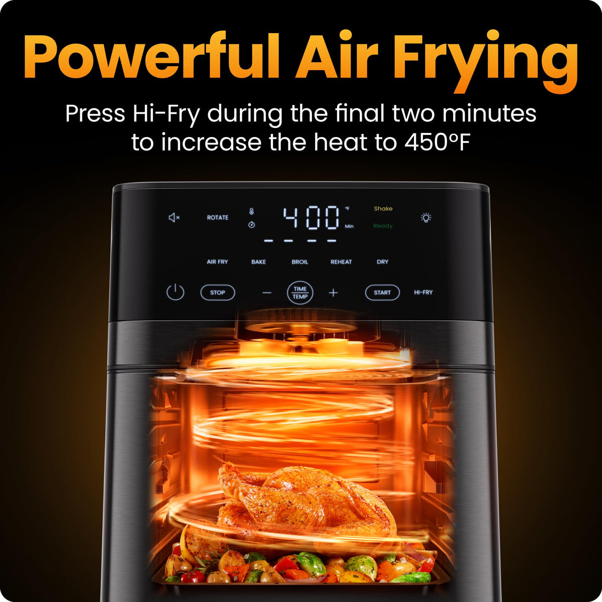 XL 14-Quart Multifunctional Air Fryer with Touchscreen Controls, Rotisserie, Food Dehydrator, Convection Oven – Black T271