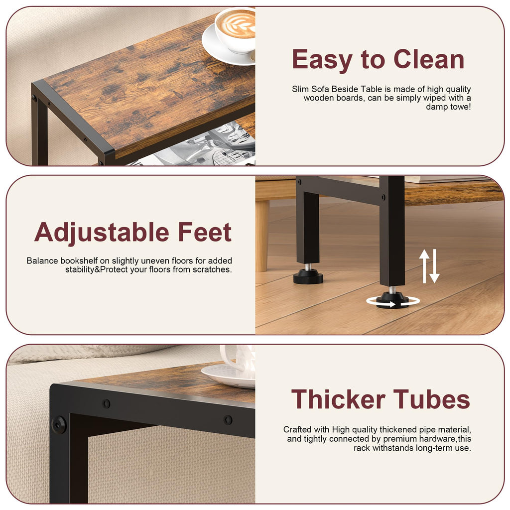 Narrow 3 Tier Slim Side Table Rustic Brown M9443