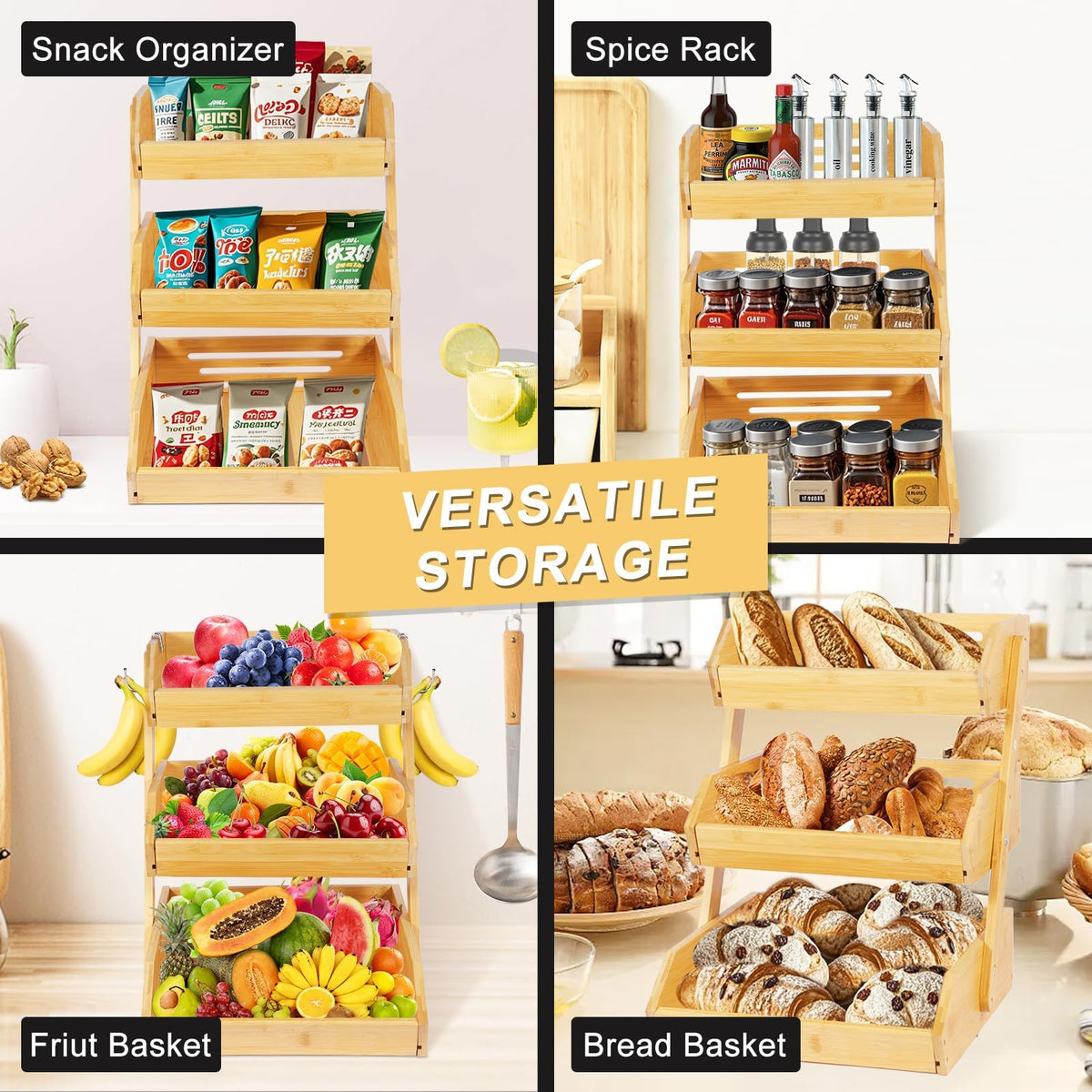 3 Tier Natural Bamboo Fruit Basket X2799