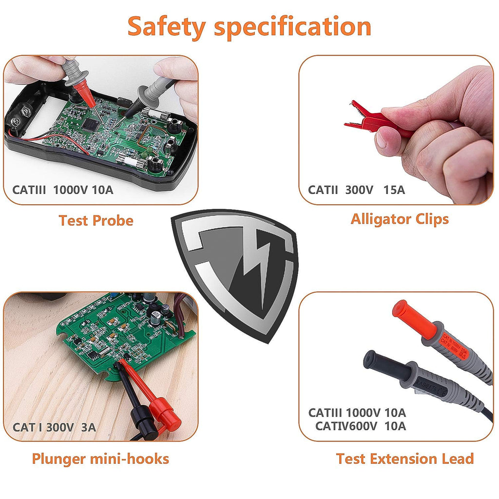 Silicone Test Leads Kit CAT III 1000V CAT IV 600V with Alligator Clips and Needle Probe 9PCS G1184