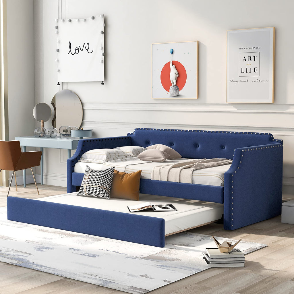 Upholstered Linen Daybed with Trundle B2223