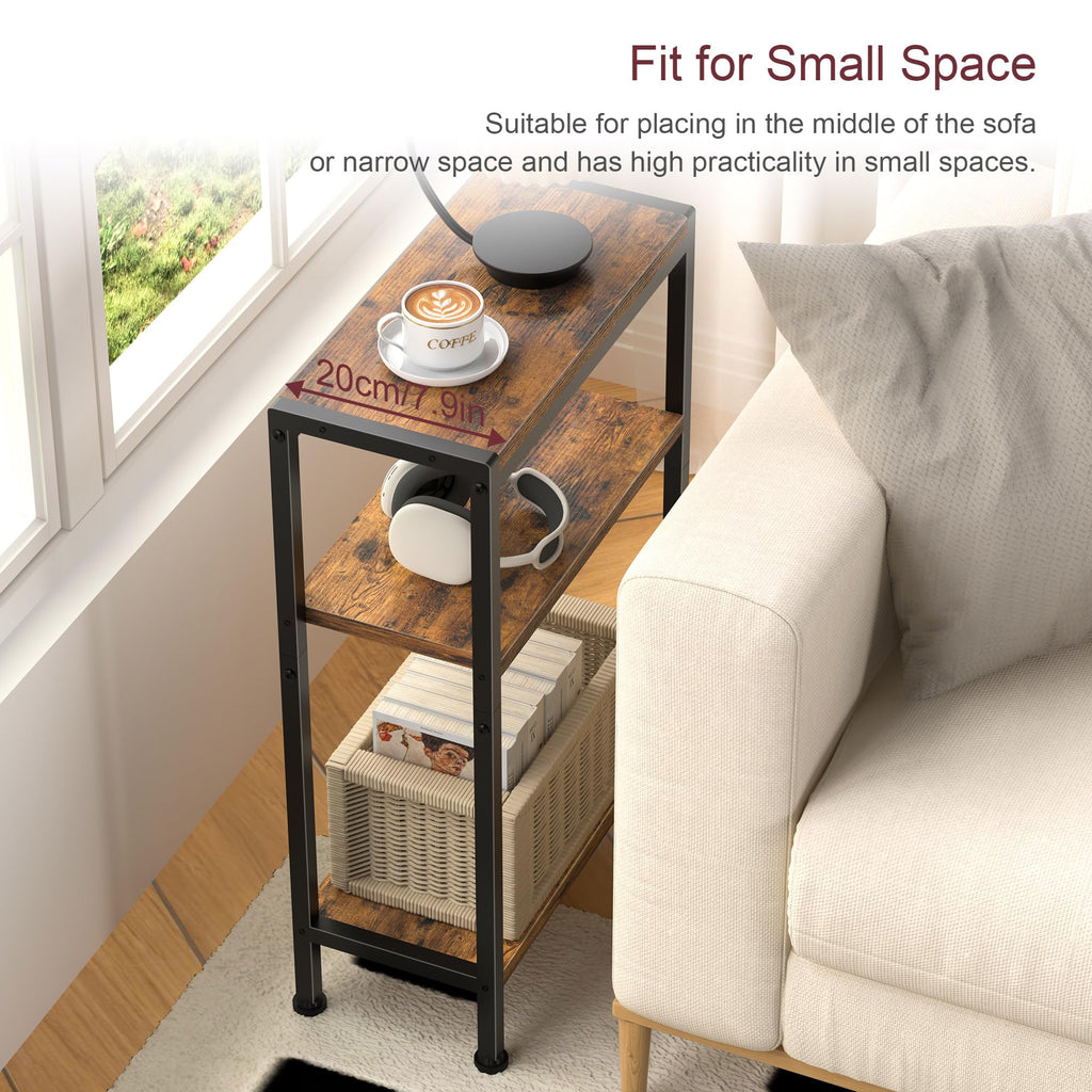 Narrow 3 Tier Slim Side Table Rustic Brown M9443