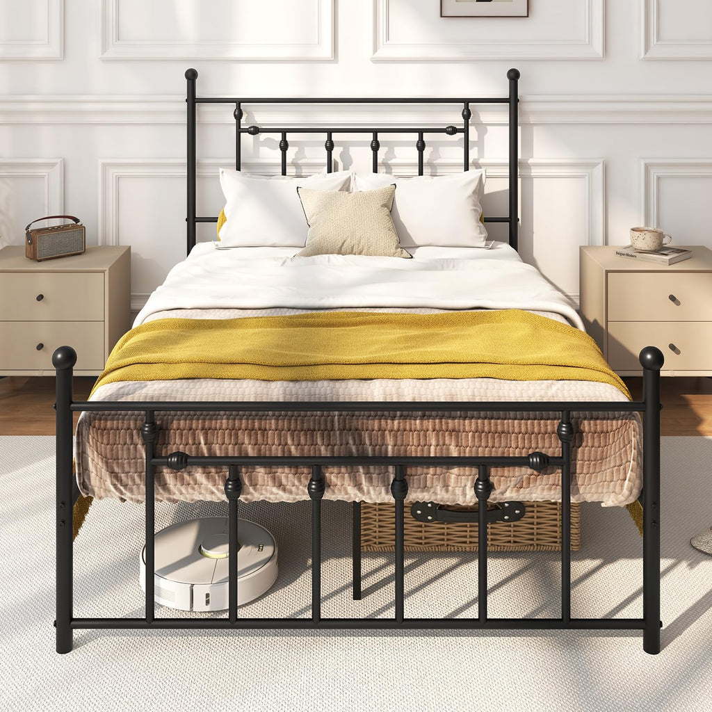 Black Full Size Metal Bed Frame with Headboard & Footboard D255