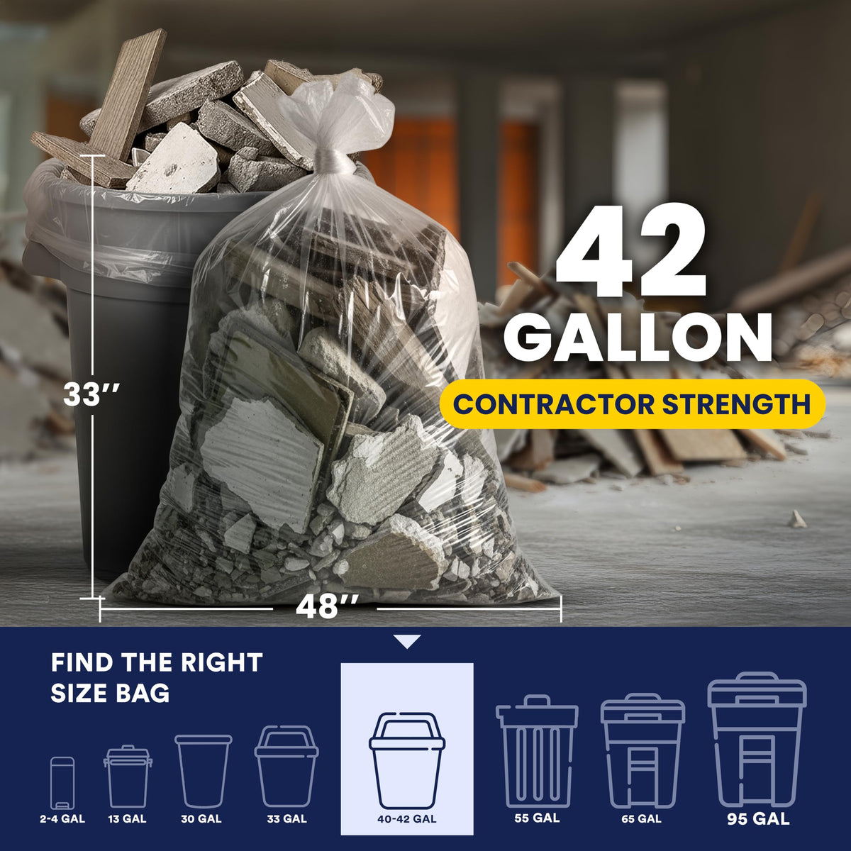 42 Gallon Clear Heavy Duty Trash Bags 4.0 Mil 50 Case U98283