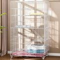 4-Tier Collapsible Metal Wire Cat Cage with Wheels White N873562