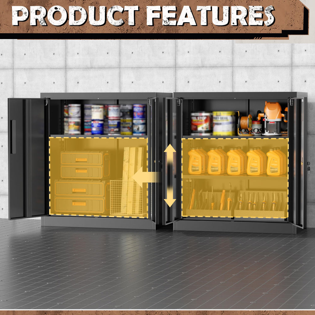 Black Metal Storage Cabinet with Locking Doors and Shelves H43704