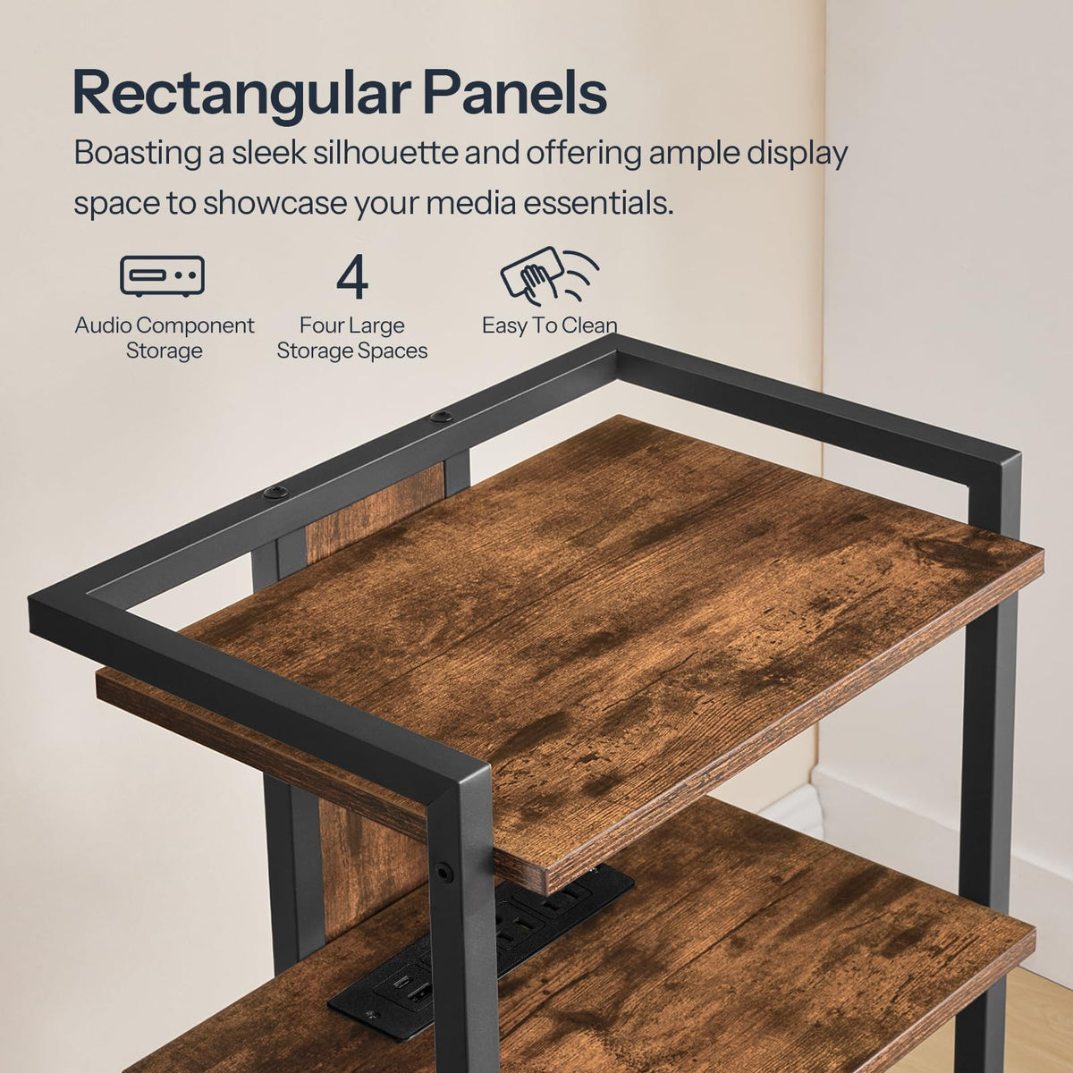 4-Tier Media Stand with Charging Station & LED Light S26012
