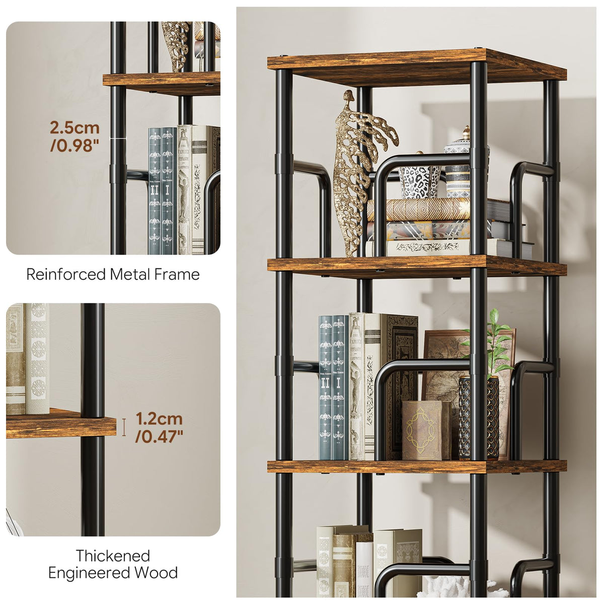 5-Tier Rotating Bookshelf with Safety Rails M5347