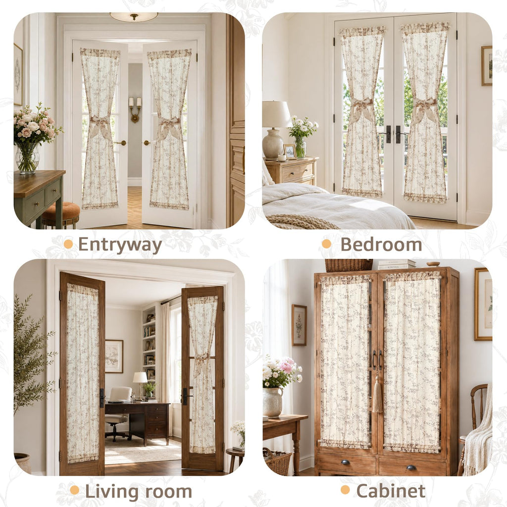 Taupe Linen Floral 72 Inch Rod Pocket Curtains 2 Panels D755875