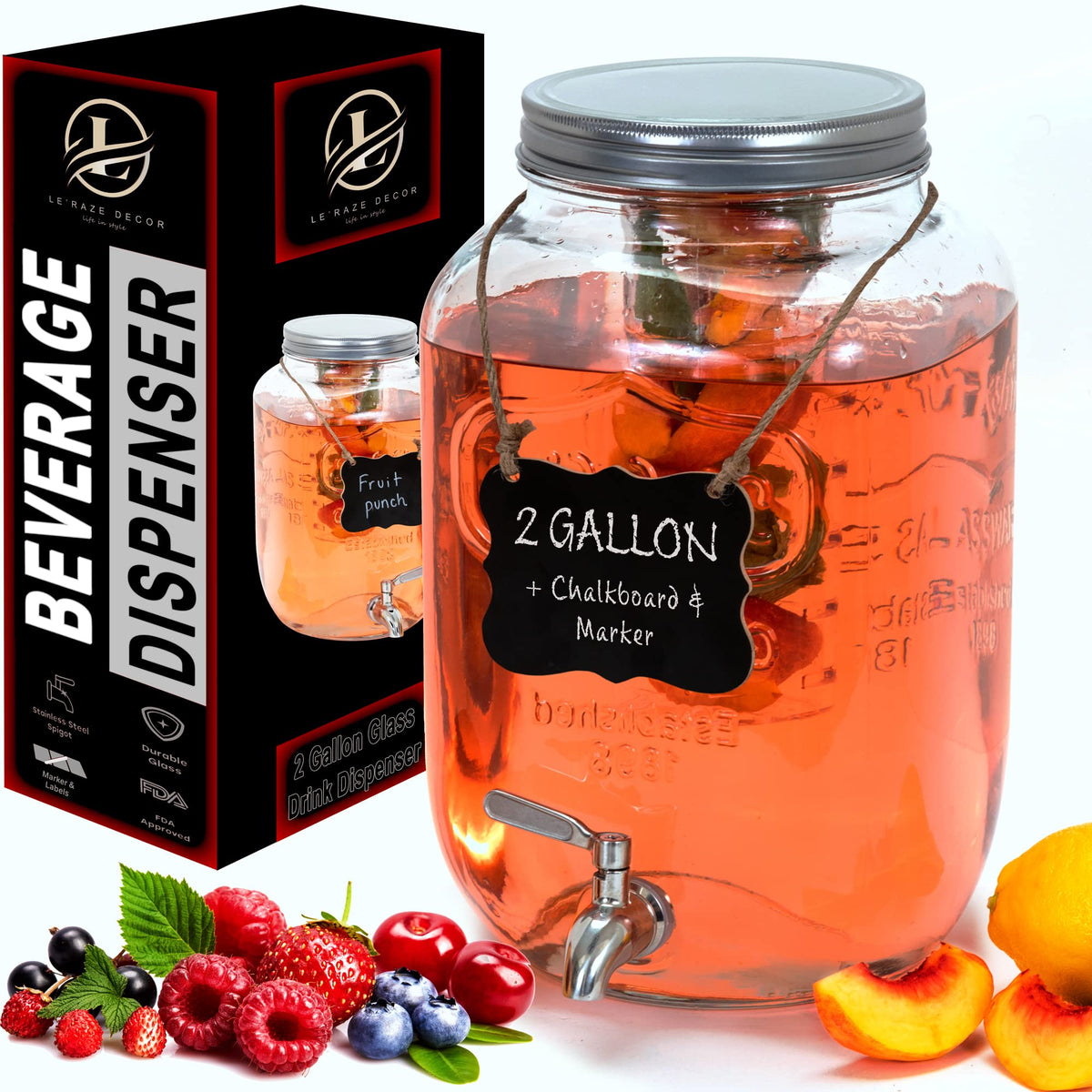 2-Gallon Glass Drink Dispenser with Spigot L8416