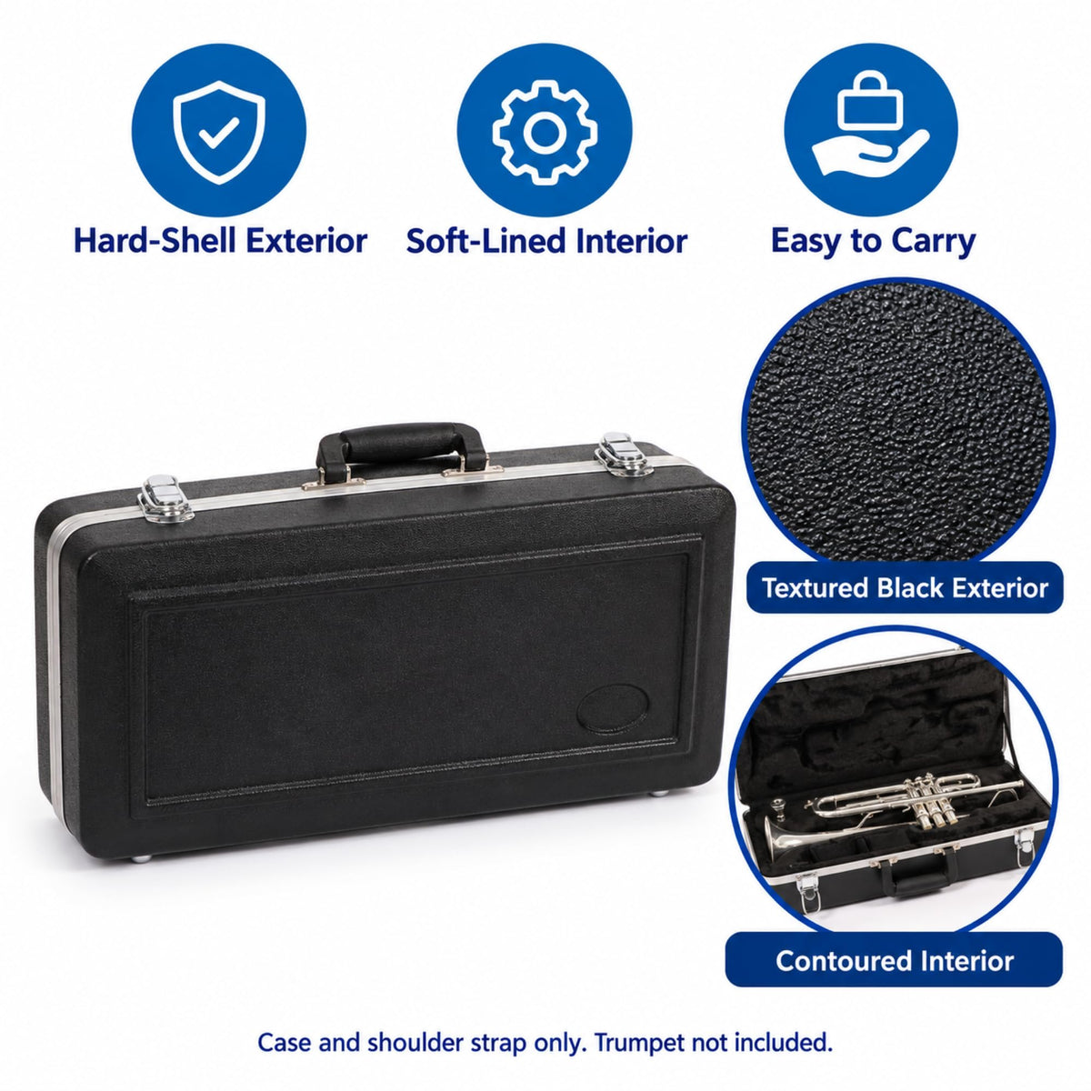 Lightweight ABS Hard Case for Bb Trumpet, Black Y85588