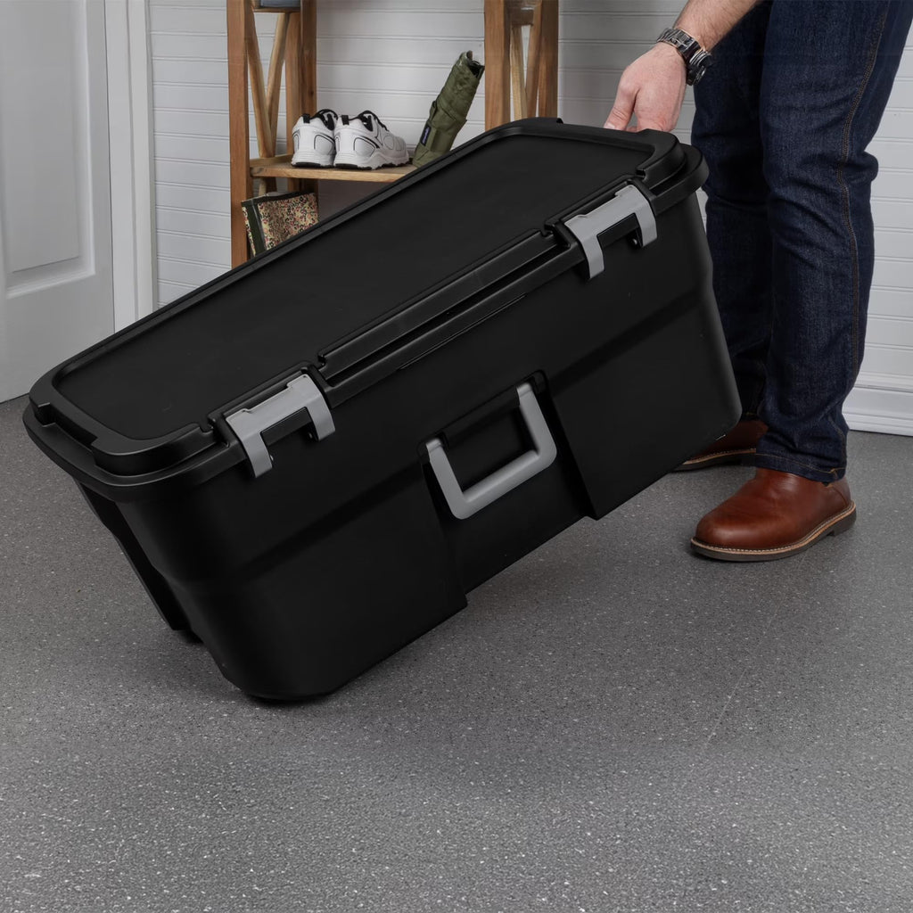 22 Gallon Black Wheeled Plastic Storage Trunk with Lids W196699