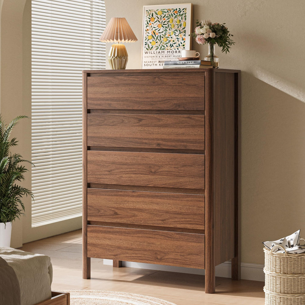 Walnut 5 Drawer Wood Dresser L8353