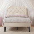 Twin Bed Frame with Upholstered Tufted Headboard, Beige Y539