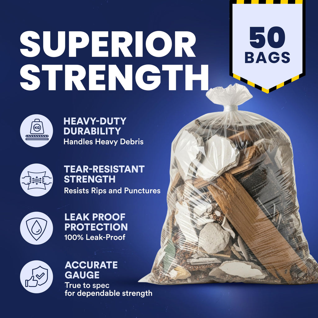 42 Gallon Clear Heavy Duty Trash Bags 4.0 Mil 50 Case U98283