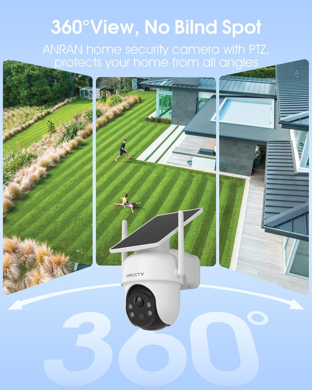 360° PTZ Wireless Solar Security Cameras System 6-Cam-kit with NVR A4780
