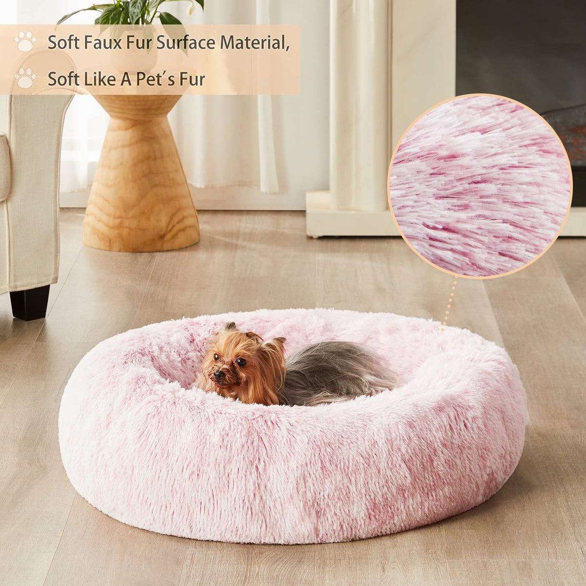 Pink Round Calming Dog Bed I960