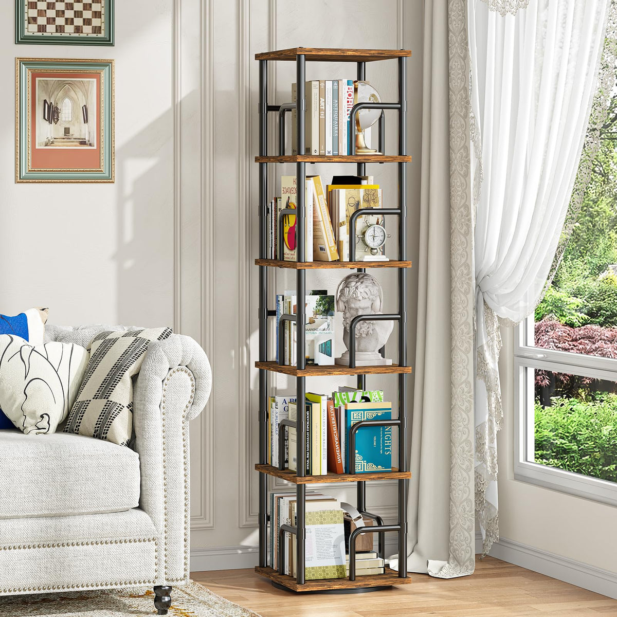 5-Tier Rotating Bookshelf with Safety Rails M5347