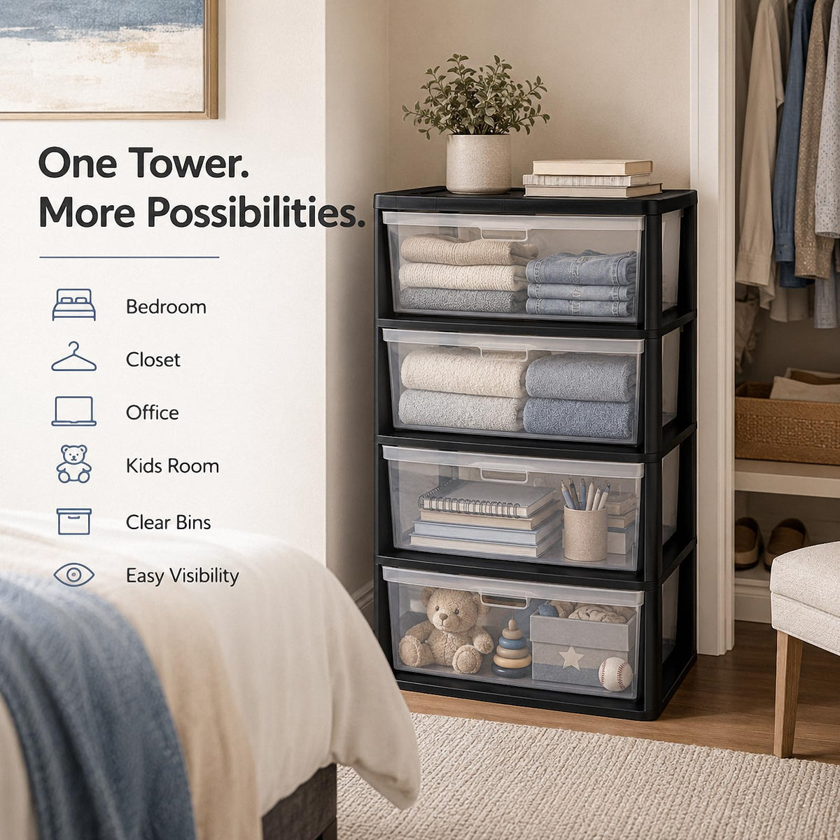 4 Drawer Plastic Storage Tower Organizer M783