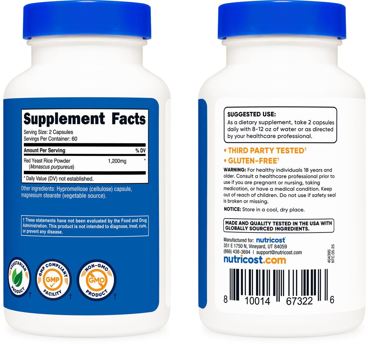 Red Yeast Rice 1200mg 120 Capsules Gluten Free F4518