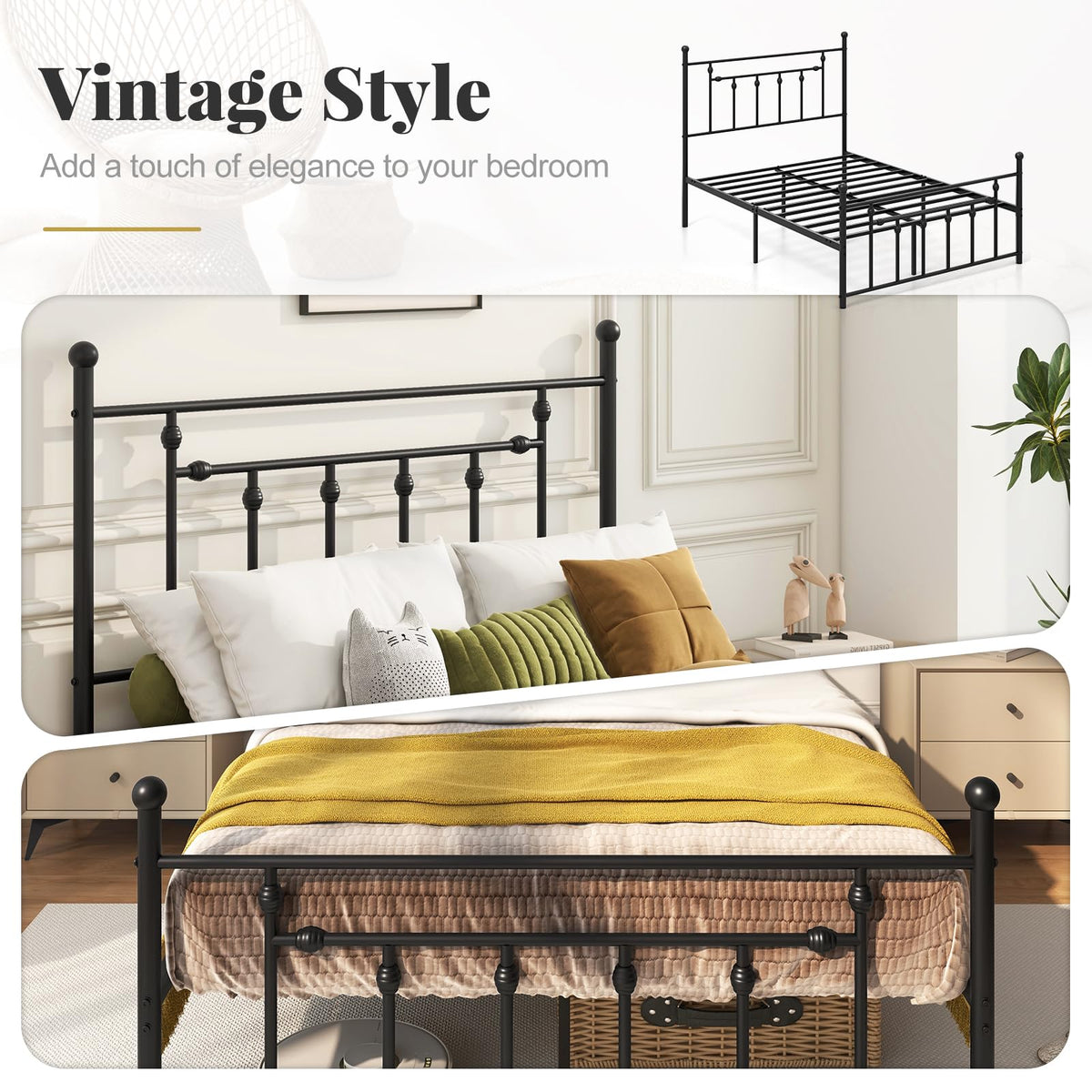 Black Full Size Metal Bed Frame with Headboard & Footboard D255