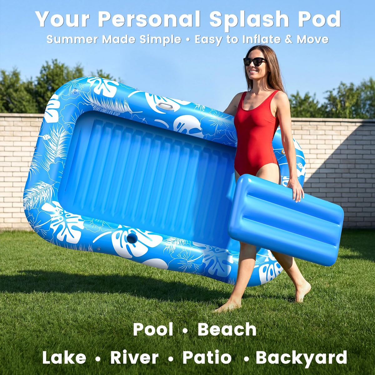 Inflatable Tanning Pool Lounger Float with Sprinkler, Pillow & Cup Holder L239