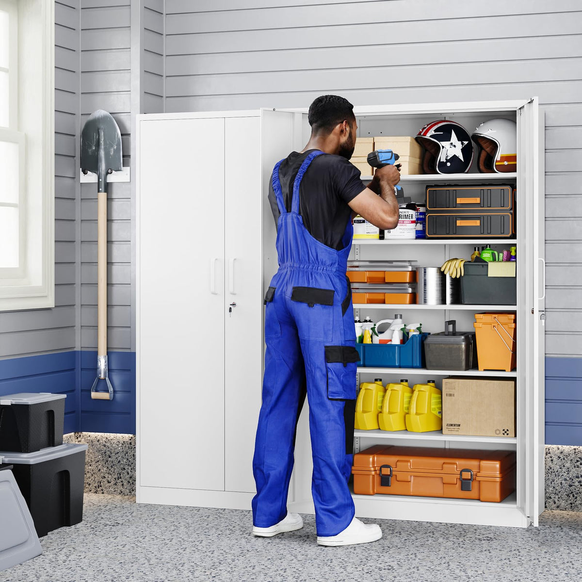 White Metal Storage Cabinet with 2 Doors and 5 Adjustable Shelves B782981