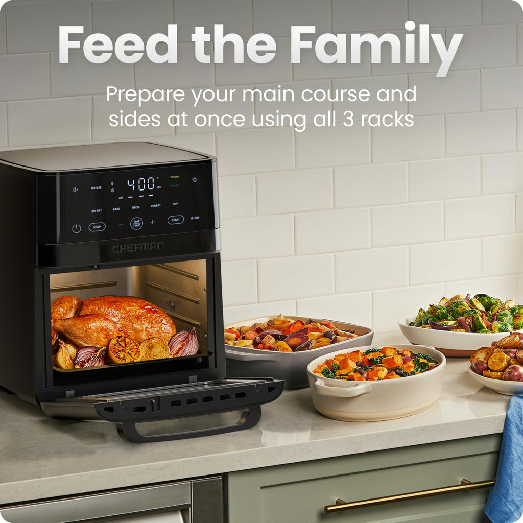 XL 14-Quart Multifunctional Air Fryer with Touchscreen Controls, Rotisserie, Food Dehydrator, Convection Oven – Black T271