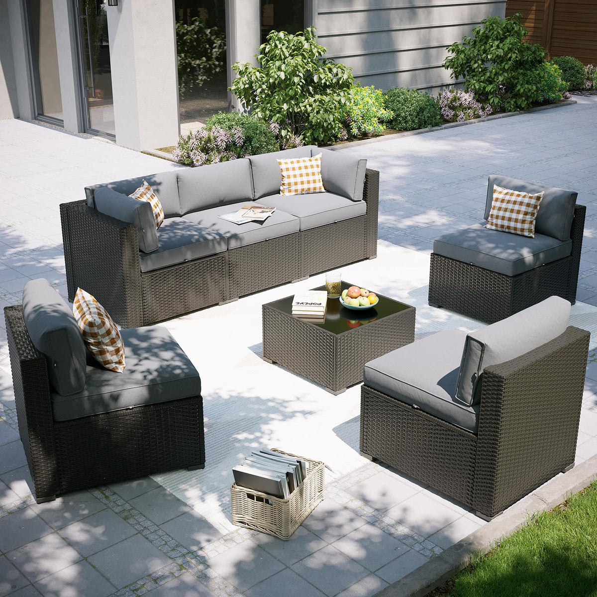 7 Piece Wicker Rattan Outdoor Sectional Sofa Set D234