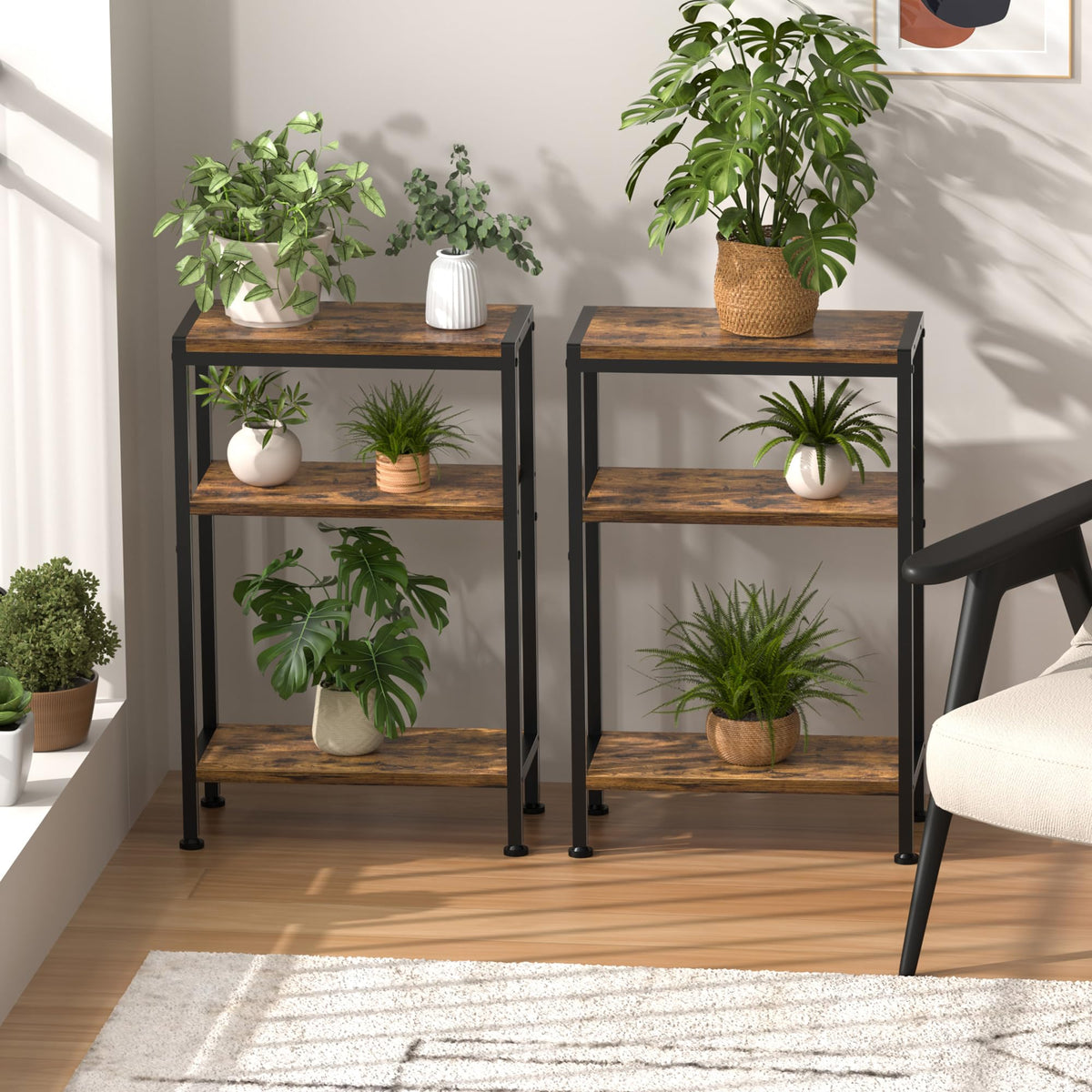 Narrow 3 Tier Slim Side Table Rustic Brown M9443