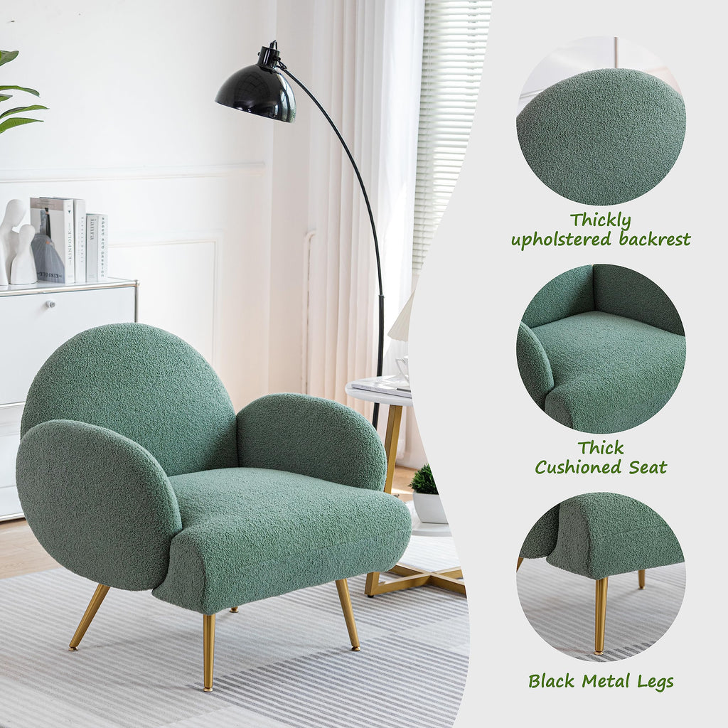 Green Sherpa Accent Chair Set of 2 with Gold Legs N12427