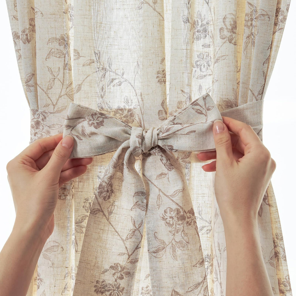 Taupe Linen Floral 72 Inch Rod Pocket Curtains 2 Panels D755875