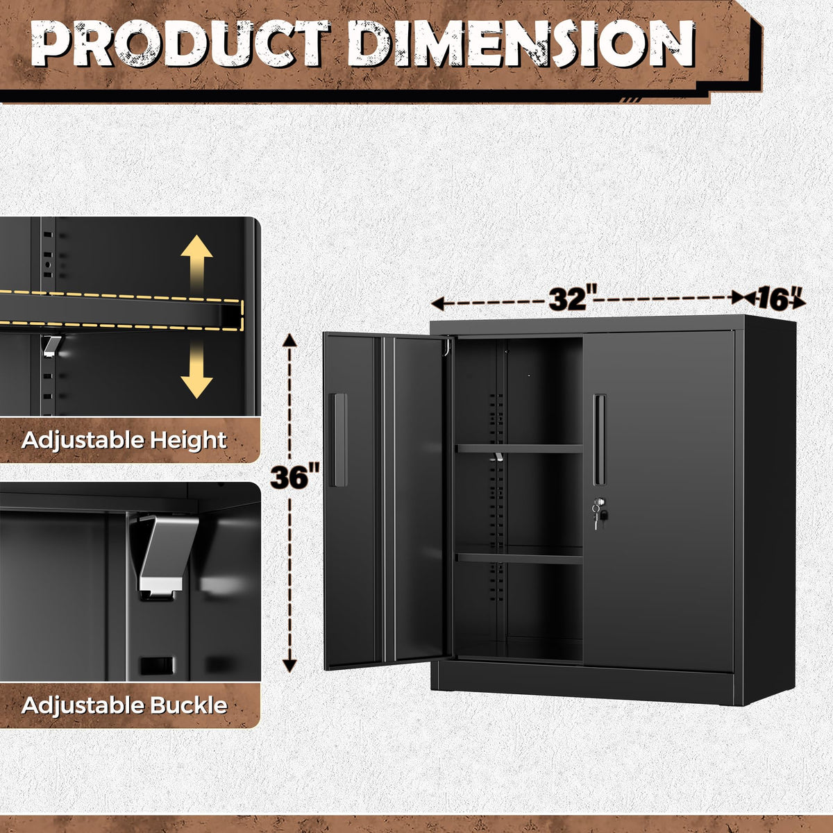 Black Metal Storage Cabinet with Locking Doors and Shelves H43704